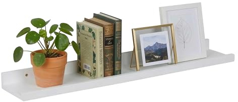 Relaxdays Vägghylla, HxBxD: 5 x 80 x 15 cm, valnötsträ, svävande hylla för fotoramar och dekoration, bildlist vägg, vit