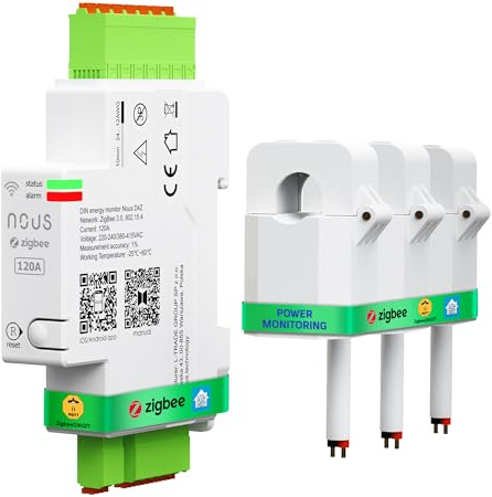 NOUS ZigBee Compteur de courant intelligent DIN 120 A, moniteur de consommation d'énergie, compatible avec Alexa et Google Home, montage sur rail DIN, surveillance en temps réel