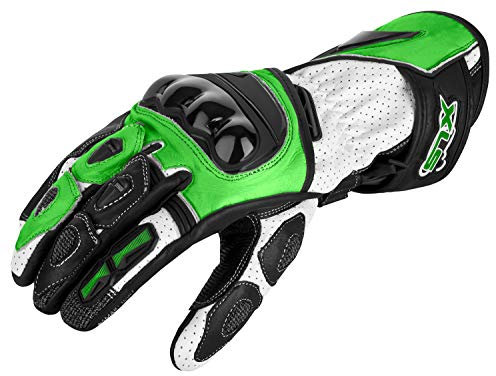 XLS Motorradhandschuhe Leder mit Protektoren in Kawa Grün (L)