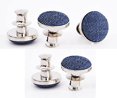 AMORNPHAN 5 Sets Denim Fabric Cover Jeans Pins Button No Sew Metal Replacement Detachable Instant 17mm Buttons Adjustable Clips Snap to Extend or Reduce for Jean Pants Buttons Kit (Blue)