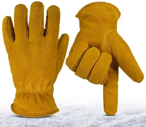 OZERO Winter Arbeitshandschuhe Schnee Dicke Lederhandschuhe Extra Grip Flexibel Warm für Arbeitsschutz Unisex (Gelb, XL)