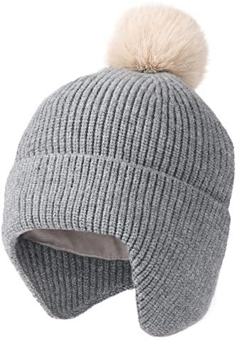 FURTALK Kleinkind Baby Wintermütze warm gefüttert Kinder Strickmütze mit Ohrenklappe Neugeborenes Pom Pom Beanie für Mädchen und Jungen