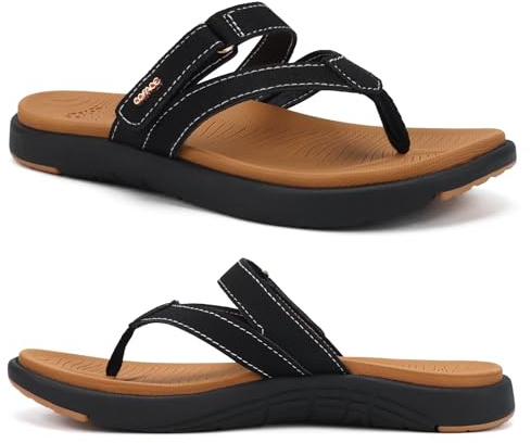 COFACE Tongs Femme Mode Orthopedique Cuir Tissu Confortable Soutien Voûte Plantaire Tongue Legere Yoga Mat été Plage Piscine Flip Flop Douche Antidérapante Caoutchouc Semell