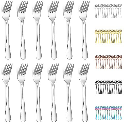 Evanda Tenedores de Postre 12 Piezas, Juego de Tenedores de Acero Inoxidable para Pastelería, Tenedores para Frutas, Tenedores para Mini Tartas, Tenedores para Aperitivos para el Hogar, Fiestas