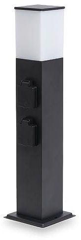 HOFTRONIC - Rustic M - Außensteckdose - 4 steckdosen - IP44 Wasserdicht - Steckdosensäule 51cm - Schwarz - E27 Fassung - LED Sockelleuchte mit Steckdose - Steckdosensäule