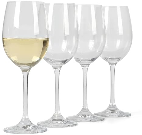 Martha Stewart Vivica 4-Pack White Wine Glass Set, 13 oz – Elegant Stemmed Wine Glasses for Entertaining, Durable Clear Glassware for Dining, Parties, or Everyday Use