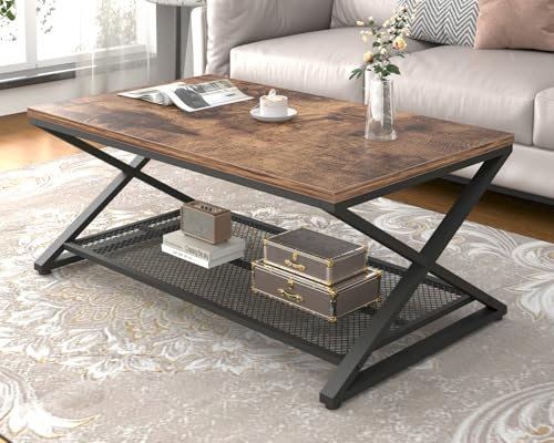 LVB Couchtisch Rechteckig mit Stauraum Wohnzimmer Möbel Wohnzimmertisch mit Stauraum Sofatisch Beistelltisch aus Holz Metall Grau 100x60x45 cm