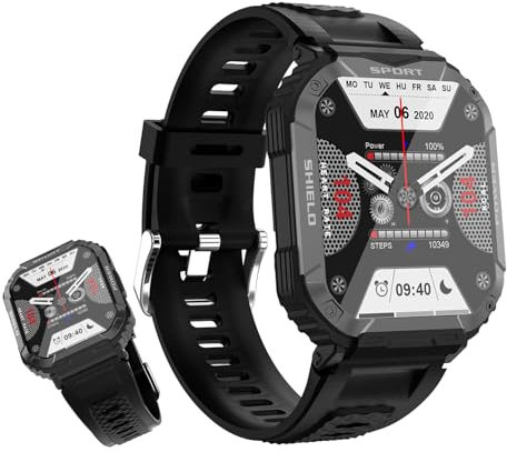 Smartwatch Herren mit Telefonfunktion, Bluetooth-Anruf & Message Alert 1.83 Touchscreen 15+ Tage, Militär Smartwatch Fitnessuhr IP68 Wasserdicht, 24H Gesundheits-Screening für Android/iOS