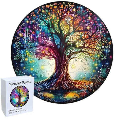Mocrop Puzzle en bois pour adultes de 28 x 28 cm avec boîte cadeau Arbre de vie 200 pièces Puzzle en bois pour enfants à partir de 12 ans et adultes