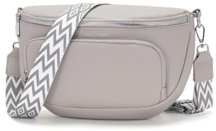 Boadlol Marsupio Grande Donna Cotone Borsa a Vita Crossbody Tracolla Regolabile Leggero Tasche Multiple Ideale per Uso Quotidiano e Viaggi Grigio chiaro