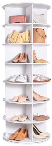 VEVOR Drehbarer Schuhregalturm Schuhregal zur Aufbewahrung mit 7 Ebenen, 360° drehbare Schuhpräsentation, Lazy Susan Schuhregal-Organizer, ideal für Schlafzimmer Wohnzimmer Eingangsbereich, weiß