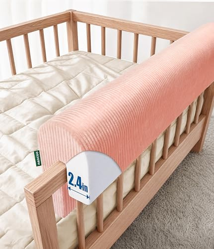 AEOCOO Bed Rail Bumper for Toddlers, Extra-Tall Padded Bumper Pad 30cm High, Pink 90cm – Fits Over Bunk, Loft, Floor & Bed Rails – Stops Head Bumps & Roll-Outs – No-Slip Ties, Washable Cover