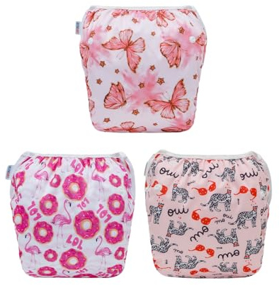 ALVABABY Large Cloth Swim Diaper 3pcs Baby/Toddler/Infant Snap Reusable Adjustable Swimming Diaper Baby Boy and Girl 3ZSWY62A