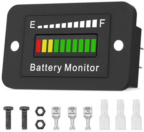 Misuratore Batteria LED 12V 24V 48V 60V 72V, Indicatore di Monitoraggio Livello Carica Batteria, Strumento Display Tensione Impermeabile IPX65 per Golf Cart, Veicoli Elettrici, Motorcycle e Tosaerba