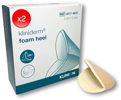 Kliniderm Foam Heel. Apósito Estéril de Espuma para Talón y Codo. Apósito parar Vendajes de Compresión. Caja de 5 Unidades. (2 Paquetes)
