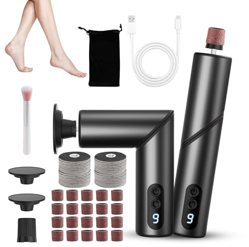 PKBD Lima Electrica pies Durezas,Pedicura Profesional Para Pies 2 en 1 con Pantalla LCD y 9 Velocidades,Recargable,Cuidado Pies Pulidor de Callos para Secos Agrietados Talones, Negro