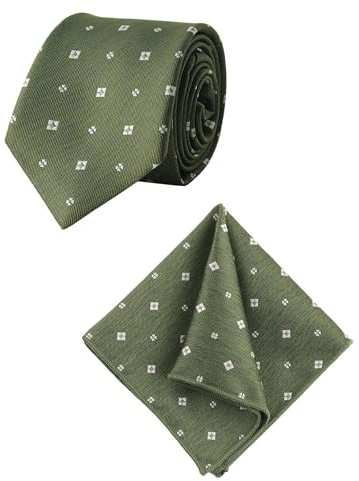 WANYING Corbata verde de 8 cm con pañuelo de bolsillo para hombre, tejido jacquard, corbata estándar, corbata, corbata, negocios, informal, formal, boda, fiesta, retro, verde mostaza, flores