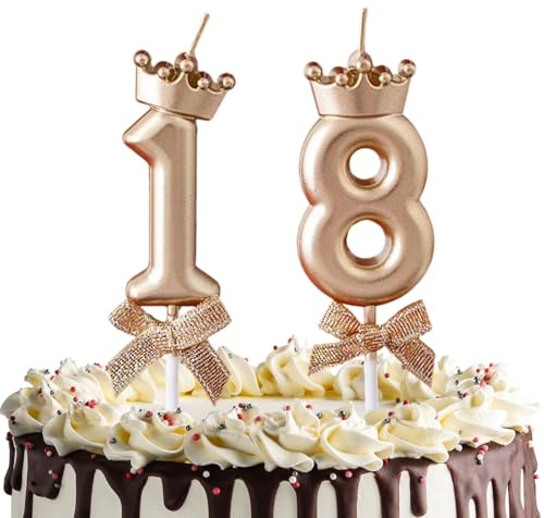 HYRKOTW 2 Candele Numeriche 3D Oro Rosa per 18° Compleanno, Candela a Forma di Corona con Farfalla per Torta, Decorazioni per Festa Compleanno Ragazza Ragazzo(Numero 1 e 8)