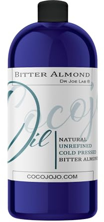 Dr Joe Lab Bitter Almond Oil - 32 oz - Pure Unrefined Cold Pressed Extra Virgin Non GMO All Natural, Vegan Bulk Carrier Oil Perfect for Body Hair Face Skin Nails Facial Hair DIY Cosmetics