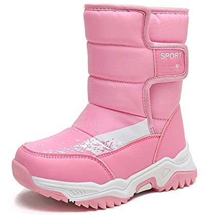 CERYTHRINA Kinder Schneestiefel Warm Gefütterte Snowboots für Jungen Mädchen Winterschuhe Klettverschluss Outdoor Stiefel Rosa 31