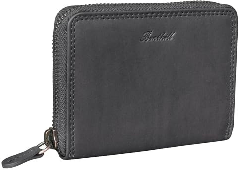 Benthill Geldbörse Damen Klein Echt Leder | Geldbeutel mit RFID Schutz | Flaches Slim Portemonnaie mit Reißverschluss & 6 Kartenfächer, Farbe:Grau