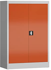 Aktenschrank Metallschrank mit 2 Türen, 1200 x 800 x 380 mm Mehrzweckschrank abschließbar (RAL 7035/3000 lichtgrau/feuerrot)