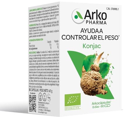 Arkopharma Arkocápsulas Glucomanano BIO 80 Cápsulas, Ayuda a Adelgazar con una Dieta Baja en Calorías, Vegano Complemento Alimenticio