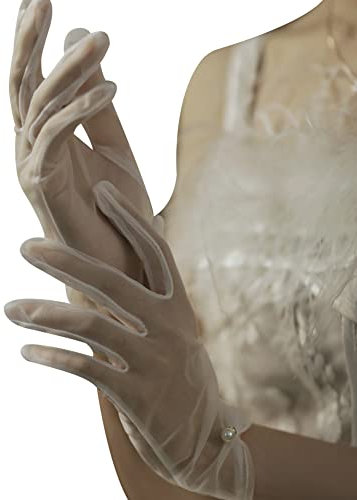 ihreesy Damen Hochzeitshandschuhe, 1 Paar Perlen Kurz Brauthandschuhe Eleganter Sommer Courtesy Brauthandschuhe Vollfinger Kleiderhandschuhe Weiß Handgelenk Abendhandschuhe für Frauen Mädchen