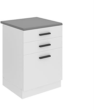 Belini Unterschrank Küche, Küchenunterschrank 60 cm Breite. SDSZ Küchenunterschrank mit Arbeitsplatte. Küchenschrank mit Schubladen, Weiß matt