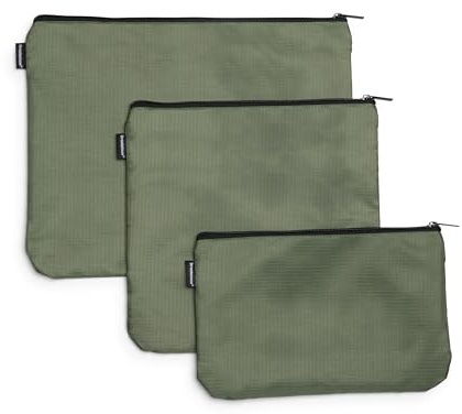 Brookstone Travel Pouche Set - 3 Piece Flexible and Expandable Zippered Pouch Set - Travel Pouches Organizer Bag, Size One Size, Olive