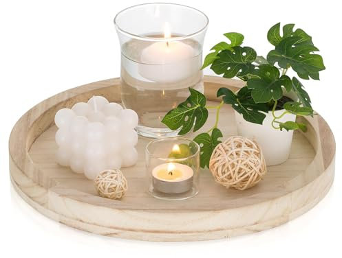 Bandeja de madera redonda de madera decorativa – Romadedi 30 cm – Bandeja para velas, estilo rústico, decoración rústica, mesa de centro, plato de velas, salón