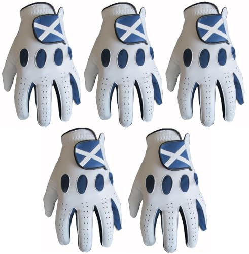 Lot de 5 gants de golf 100 % cuir Cabretta Scotland Lgo (taille M, gauche)