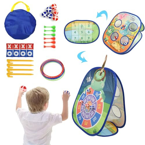 Surplex Tablero de Dardos 5 en 1, Juegos de Lanzamiento de Anillos, Conos, Bolsas de Frijoles, Juego De Lanzamiento Adecuado para Niños de 4+, Juguetes & Regalos para Actividades Jardín o Fiestas