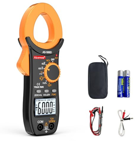 Aicevoos Clamp Meter Amp Meter 6000 Counts Auto-ranging dc Clamp Meter, Measures Current Voltage Temperature Capacitance Resistance Diodes (AC/DC Current)