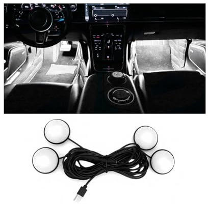 CGEAMDY Luces LED Coche Interior, Iluminación LED Luz Ambiente Coche, Luz Neon Ambiental Automotriz Con Puerto USB, Universales Automóvil Interior Decoration Accesorios (Blanco)