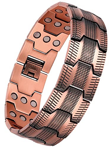 Jeracol Kupfer-Armband für Männer, 3 row ultrastarke Magnete 99,99% massives Kupfer, verstellbare Größe und Schmuck-Geschenkbox