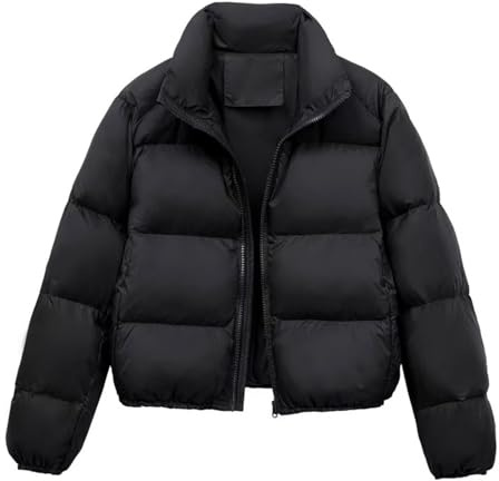 CUTeFiorino Women's Winter Puff Parka, Lightweight Down Jacket, Quilted Jacket, Girls Puffer Jacket, Lapels, Black (Black 5), M