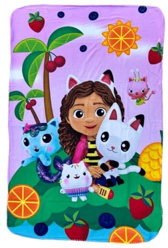 CARTOON Plaid Gabby's Dollhouse per bambini 100 x 150 cm coperta in pile 100% morbido poliestere 210 gsm