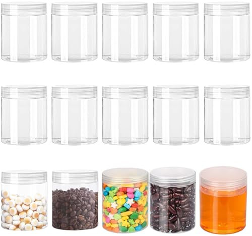 Bssowe 15 Pièces Pot en Plastique avec Couvercle, Bocal Plastique 240ml, Pot Plastiques Avec Couvercle Transparent, Bocaux Rangement Cuisine pour Cuisine, Épices, Cosmétiques, Loisirs Créatifs