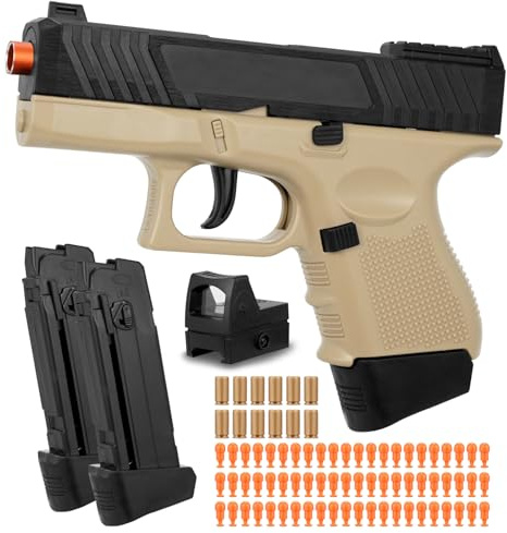 Soft Bullet Gun with Ejecting Shells, Realistic Toy Pistol for Boys, Tactical Toy Pistol with Scope, Birthday Gifts for Boys Girls Age 8+ (Sand)