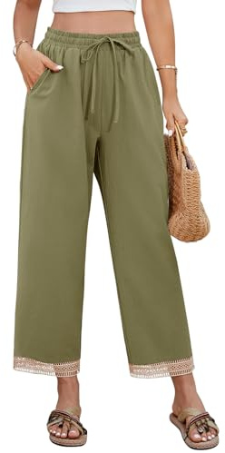 UMIPUBO Pantalon Femme Été Coton 7/8 Large Décontracté Pantalons Fluide Elegant Chic Taille Élastique Pantacourt Léger Jogging Pants de Plage avec Poches