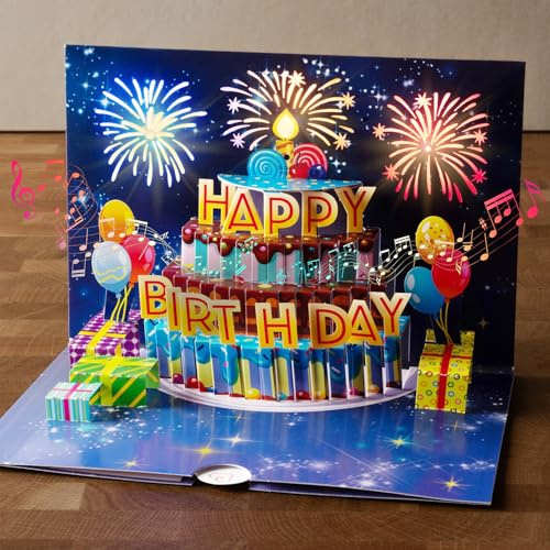 papercrush® Pop-Up Geburtstagskarte mit Musik & Licht - Musikalische 3D Geschenkkarte mit Happy Birthday Sound für Kinder (Mädchen, Jungen, Enkel, Patenkind) - Geldgeschenk für Tochter oder Sohn