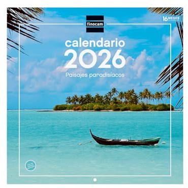 Finocam - Calendario da parete 2026 30x30 cm Vista Mensile Gennaio - Dicembre 2026 + Set.- Dic. 2025 (4 mesi) ridotti | Calendario 2026 | Immagini di paesaggi paradisiaci - Spagnolo