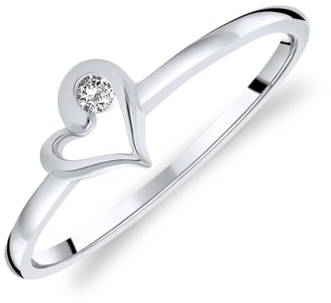 Planetys - Anello cuore da donna in oro bianco 375/1000 con diamanti bianchi, 56, Metallo, Diamante bianco