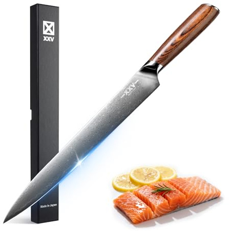 XXV 10 Inch Sashimi Knife, Steel VG10 Damascus Steel Hardness of 62 HRC Sushi Knives,Chef's Knife Knives with Sandalwood Handle for Fish Filleting yanagiknife