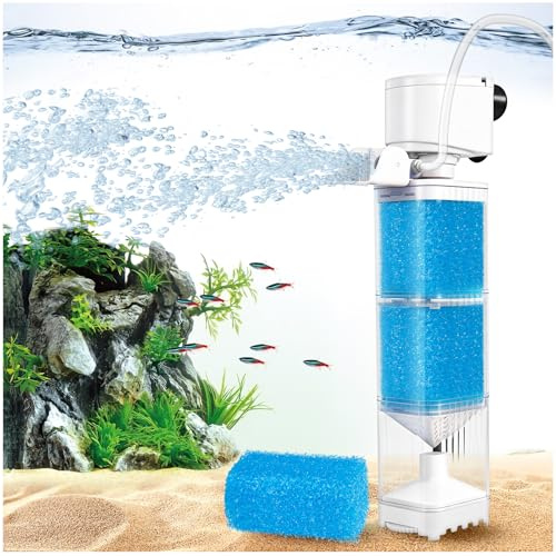 Vehipa Pompe Aquarium 4 en 1 avec Filtration Multicouche, Oxygénation et Générateur de Vagues Réglables, Couche de Séparation des Impuretés pour 80 à 250 litres