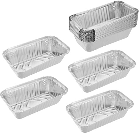 iplusmile 25 piezas Unidades Bandejas Desechables de Aluminio Resistentes Altas Temperaturas para Hornear y Barbacoa Uso Seguro y Reciclable