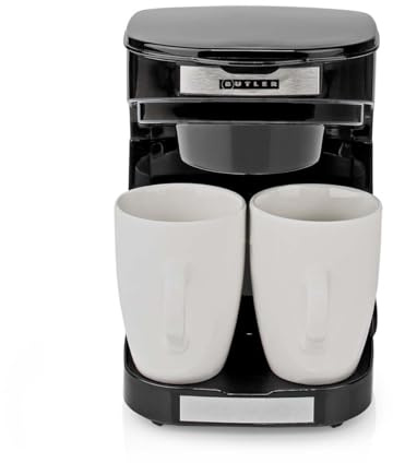Melissa Kompakt kaffebryggare, 2 porslinskoppar 0,25 l 450 W, energibesparande, automatisk avstängning, återanvändbart nylonfilter, perfekt för husbil, fritidshus och små kök