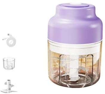 Wireless Mini Electric Garlic Chopper 6-Blade 320ML - Portable Garlic Mincer & Baby Food Maker for Kitchen (Purple)