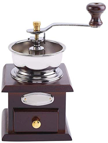 Vintage retro stil manuell kaffekvarn kaffebönkvarn med extra förvaringsburk mini kaffekvarn hem kontor dekoration – rött trä